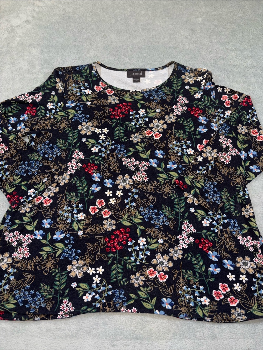 J. Jill Black Floral & Berry Print Short Sleeve Top S Petite